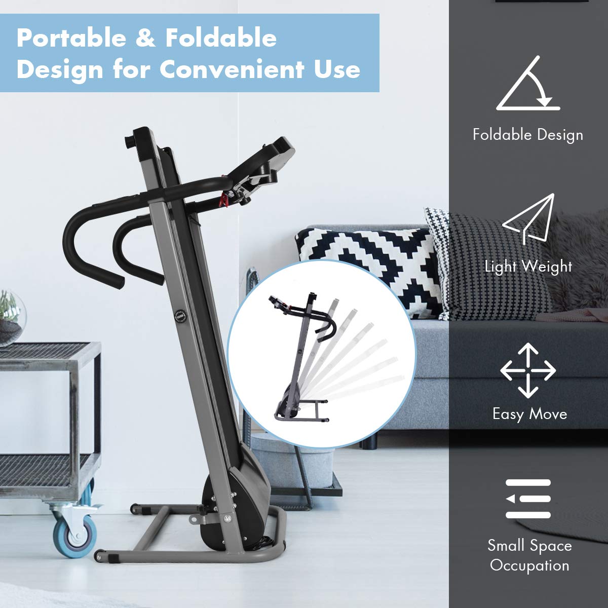 GYMAX Folding Electric Treadmill - Motorized Running & Jogging Machine with LCD Display, Device Holder - Heavy Duty Home Treadmill for Walking, Running & Cardio Workouts - Perfect for Home Gym, Small Spaces & Apartment Fitness