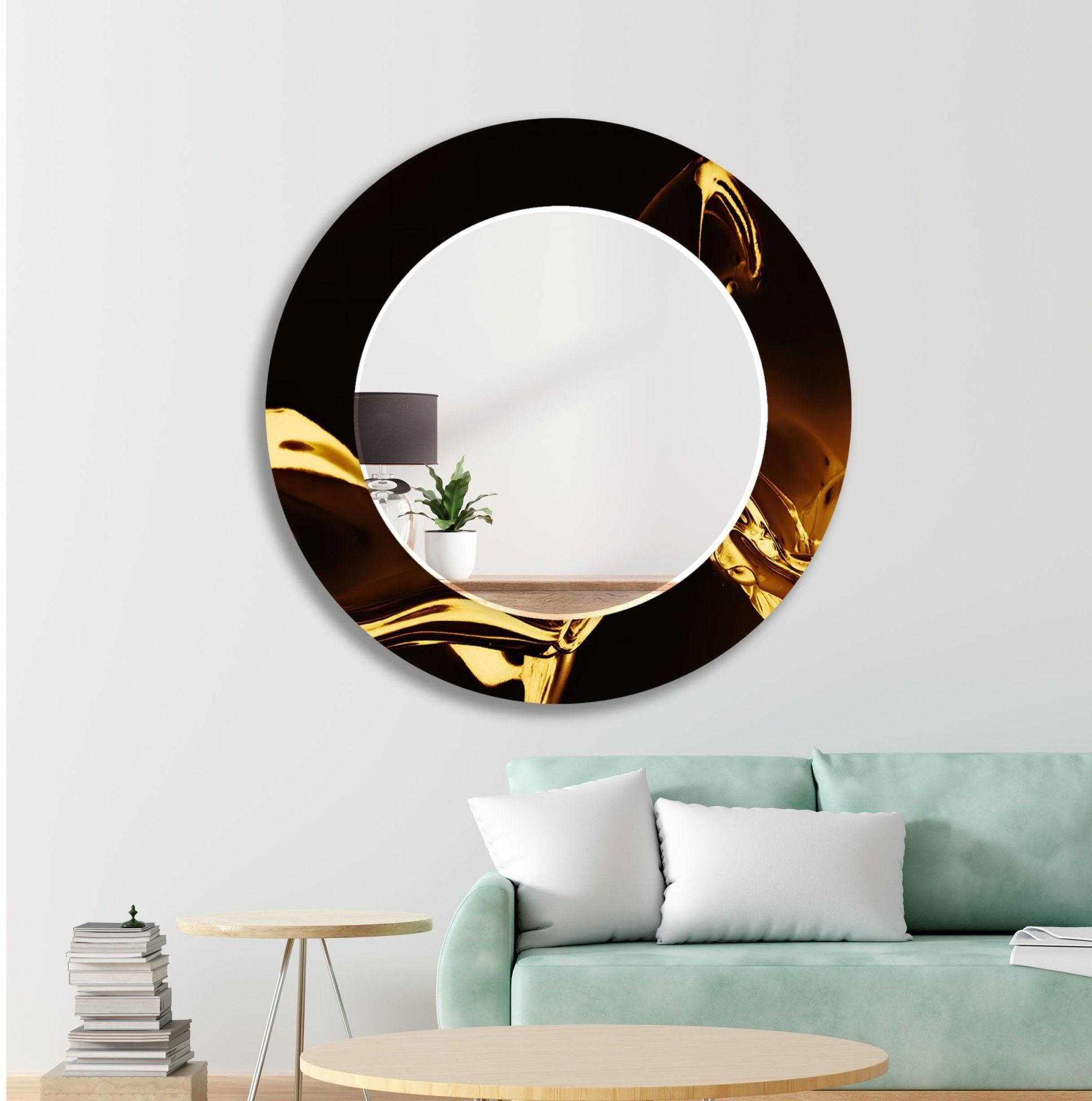 Abstract Black & Gold Framed Wall Mirror - Modern Decorative Mirror for Living Room, Bedroom & Entryway - Elegant Home Decor & Stylish Vanity Mirror