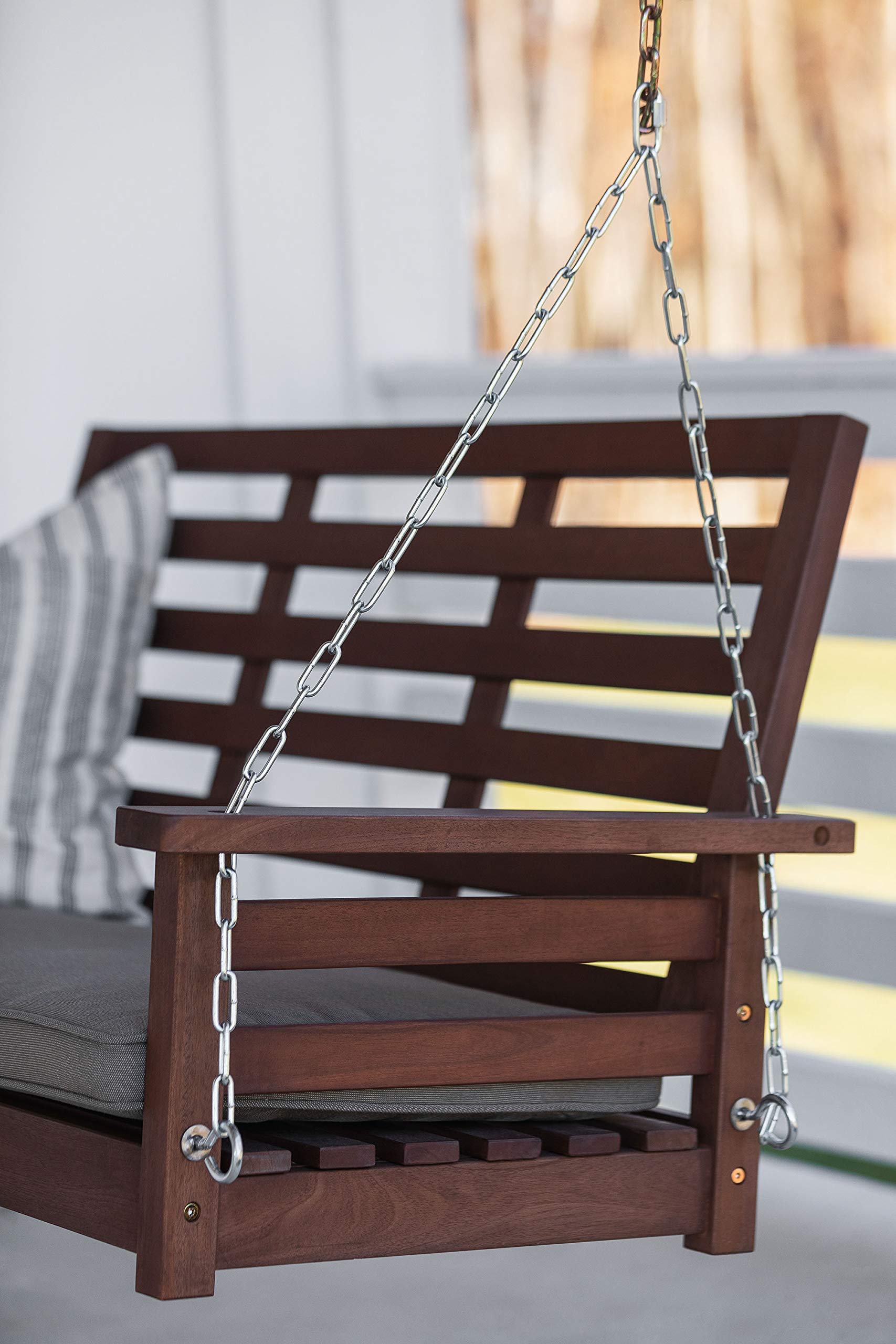 Woodlawn&Home 4-Foot Porch Swing with Oil Finish & Olefin Cushion - 901166 | Outdoor Patio Furniture for Relaxing in Garden, Backyard, or Front Porch