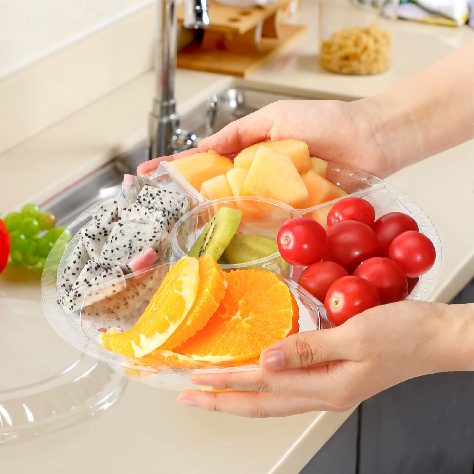 20-Piece Clear Plastic Appetizer Trays with Lids - 5-Compartment Disposable Serving Platters for Buffet, Party, Picnic - Perfect for Fruits, Veggies, Snacks & Finger Foods (5 Grids) - Ideal for Catering, Events & Home Entertaining