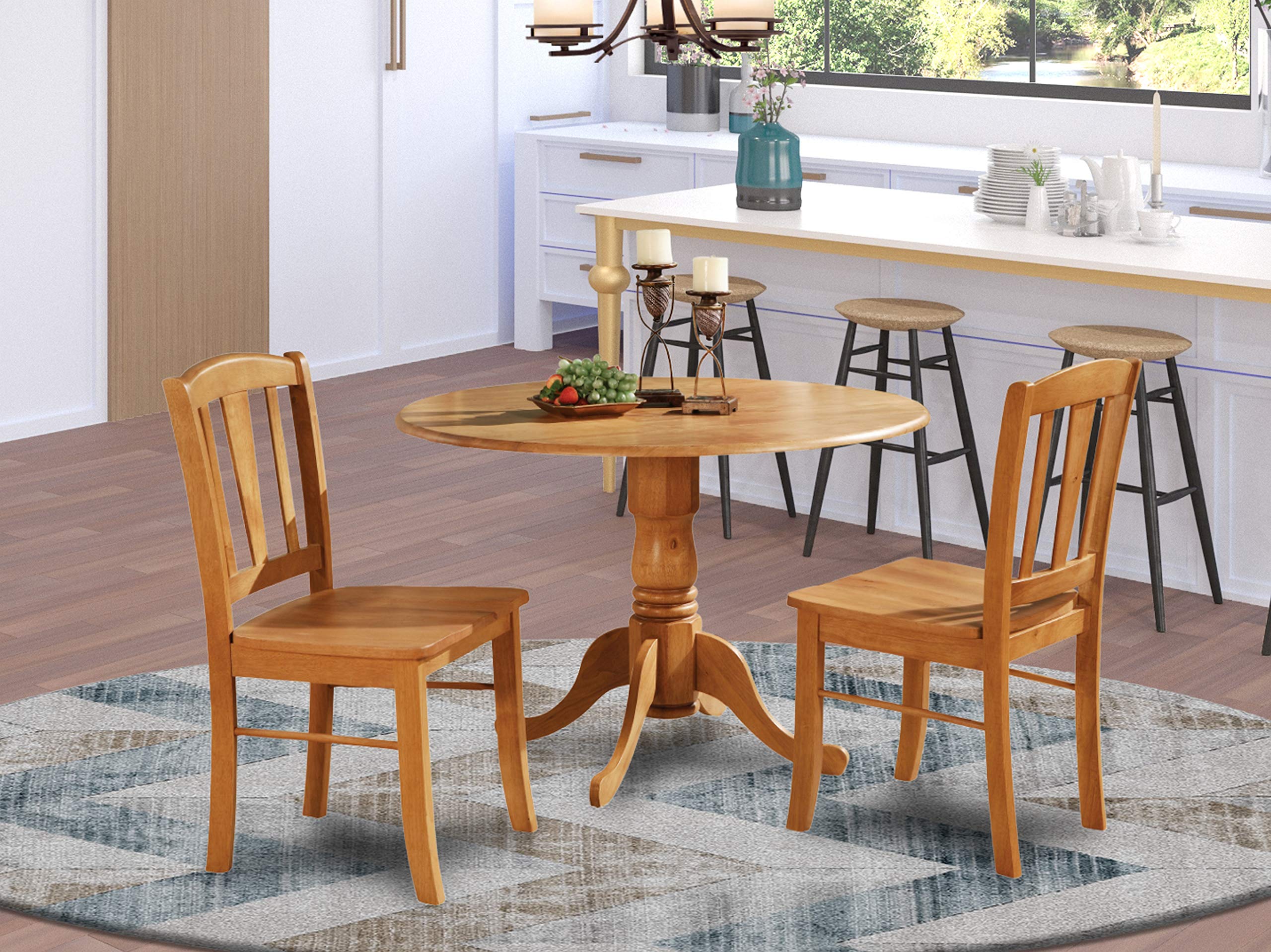 DLin3-OAK-W 3 Piece Kitchen Table Set with 2 Dinette Chairs - Solid Wood Dining Nook Set for Small Spaces, Breakfast Nook, Apartment, and Kitchen Decor