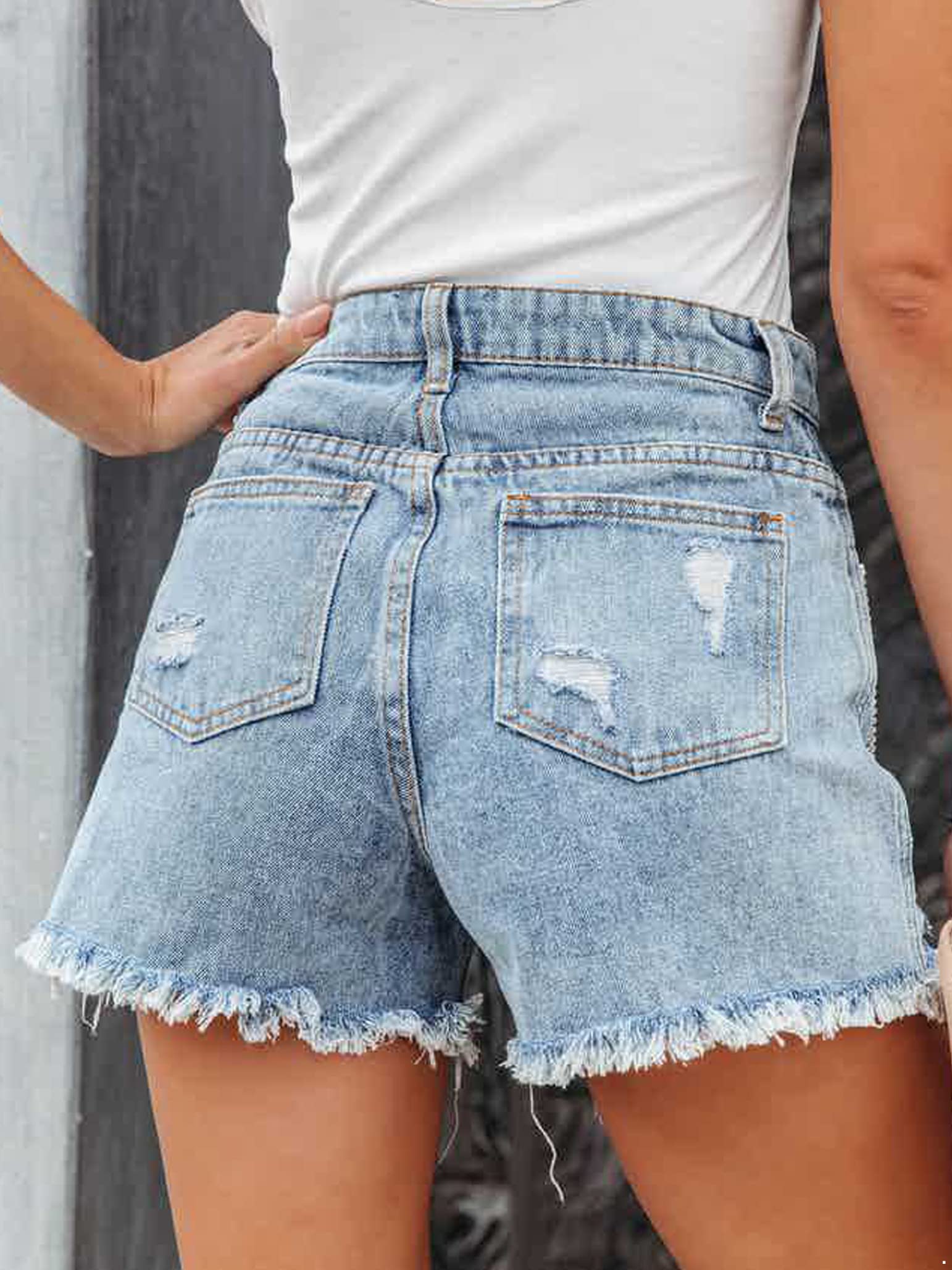 Women's Fashion Diamond Tassel Ripped Denim Shorts - Mid Rise Stretchy Frayed Raw Hem Fringed Jean Shorts for Summer Casual Wear & Beach Outfits