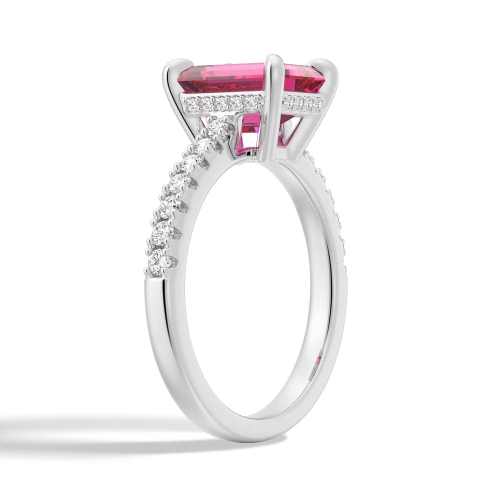 3 CT. Lab Grown Ruby Engagement Ring with Side Stones & Hidden Halo - Perfect for Proposals, Anniversaries & Special Occasions
