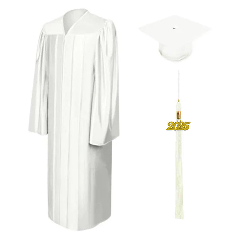 Shiny White Bachelor's Cap and Gown Set - Graduation Gown for College & University Ceremonies - Perfect for Commencement, Photos, and Academic Events