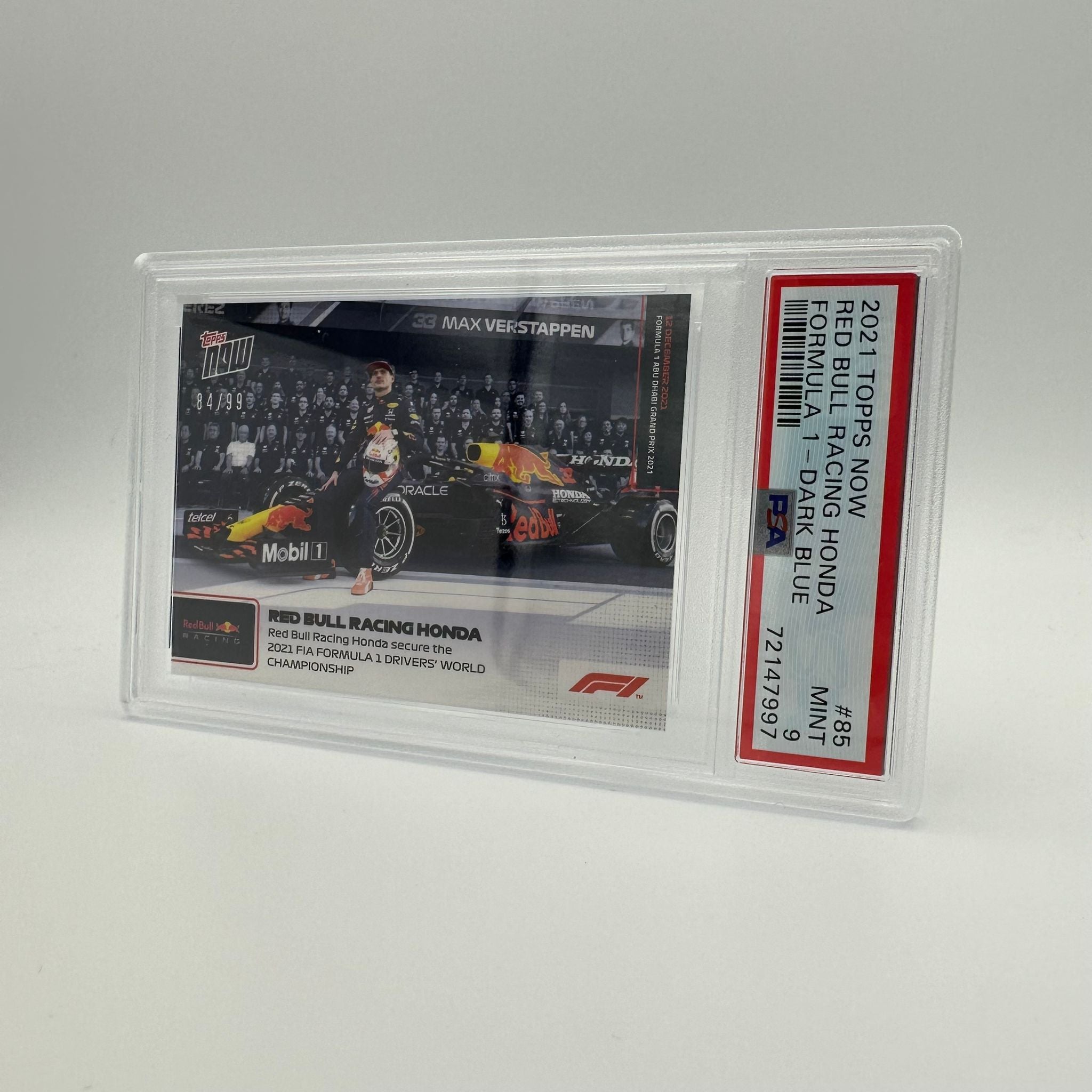 PSA 9 Graded 84/99 Red Bull Racing Honda Secure The Drivers' World Championship #85 - Rare F1 Collectible for Racing Fans & Memorabilia Display