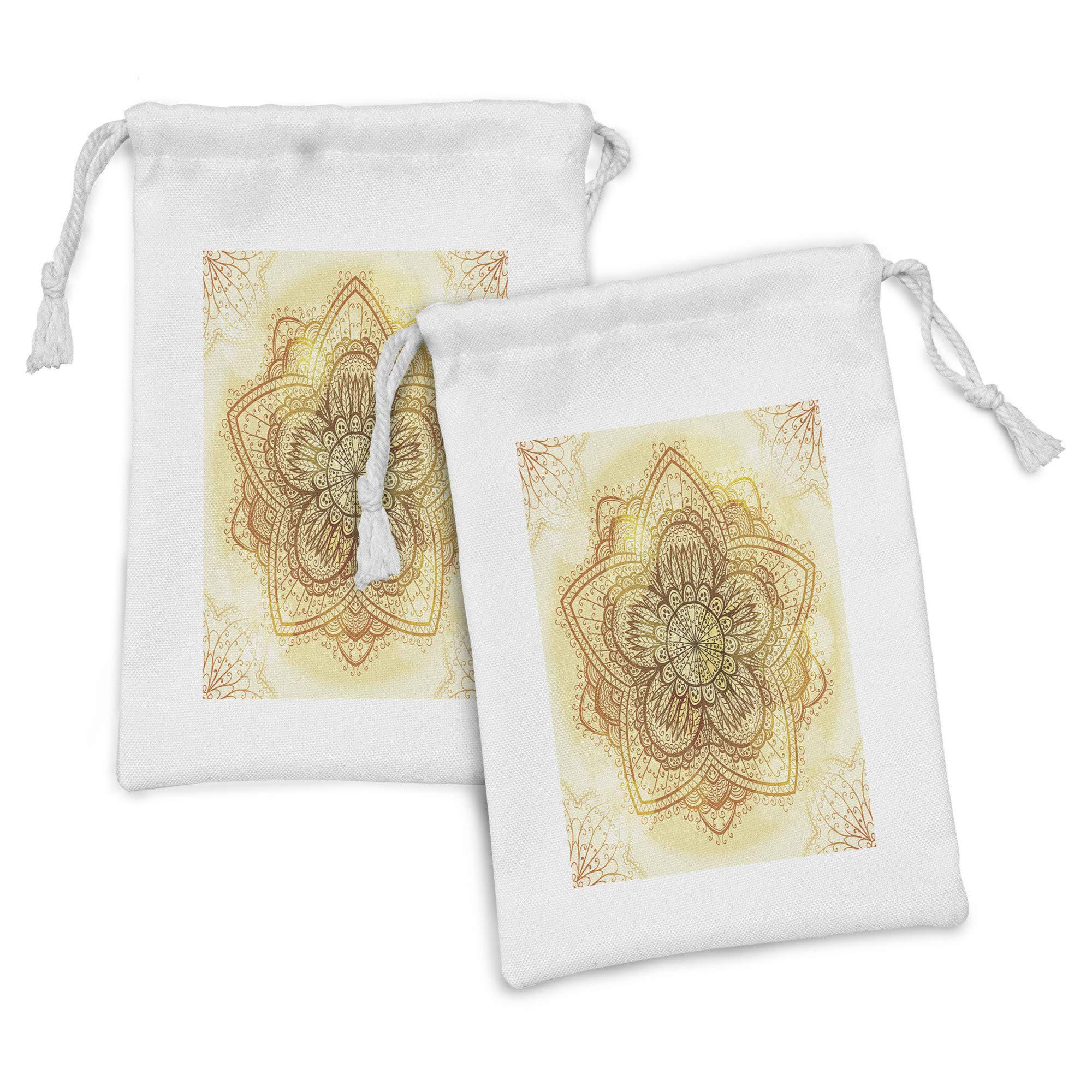 Ambesonne Eastern Fabric Pouch Set of 2 - Traditional Mandala Drawstring Bags for Toiletries, Jewelry & Travel Essentials (9