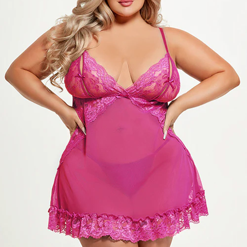 House of Desire Harlow Sheer Lace & Mesh Split Cup Babydoll for Curvy Women - Sexy Lingerie for Date Night & Boudoir Photography