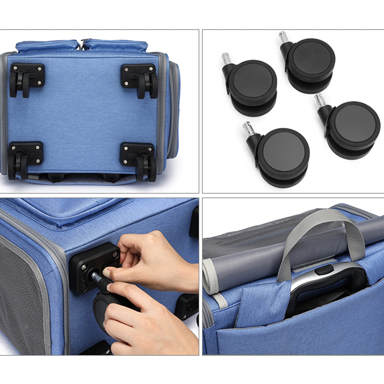 Pet Travel Carrier with Removable Wheels - Cat & Dog Rolling Backpack Stroller with Mesh Ventilation & Storage Pockets - Perfect for Air Travel, Vet Visits, and Outdoor Adventures