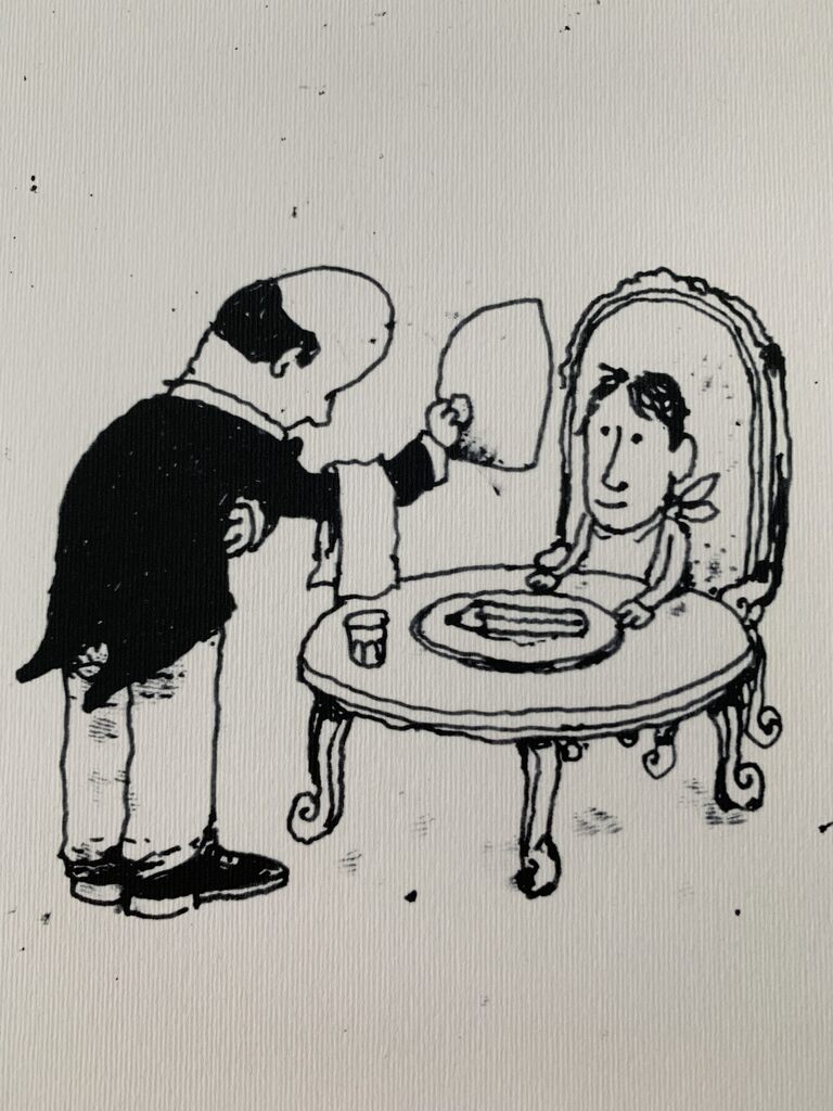 Hand Signed 'Dinner is Served' Dessin du Jour Art Print - Elegant Wall Decor for Dining Room & Kitchen