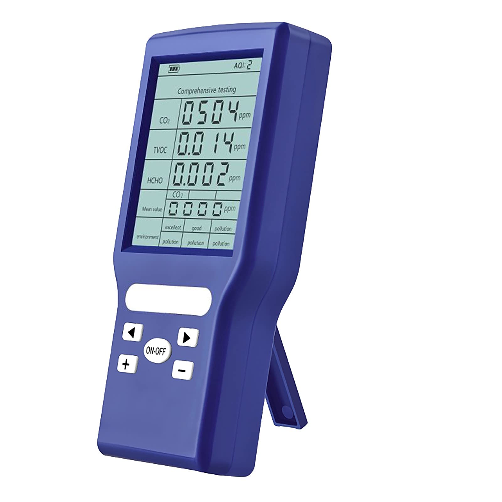 Portable HCHO & TVOC Air Quality Detector - Smart Home Kitchen Gadget for Carbon Dioxide Testing | Ideal for Home, Office & Travel Use (Blue)