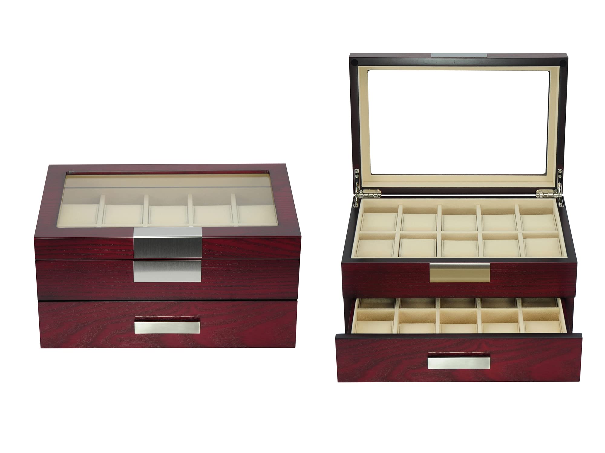 Arolly 20-Slot Wooden Watch Display Case with Glass Top - Luxury Jewelry Storage Box & Organizer for Men & Women - Perfect for Watch Collections, Jewelry Display, and Home Decor