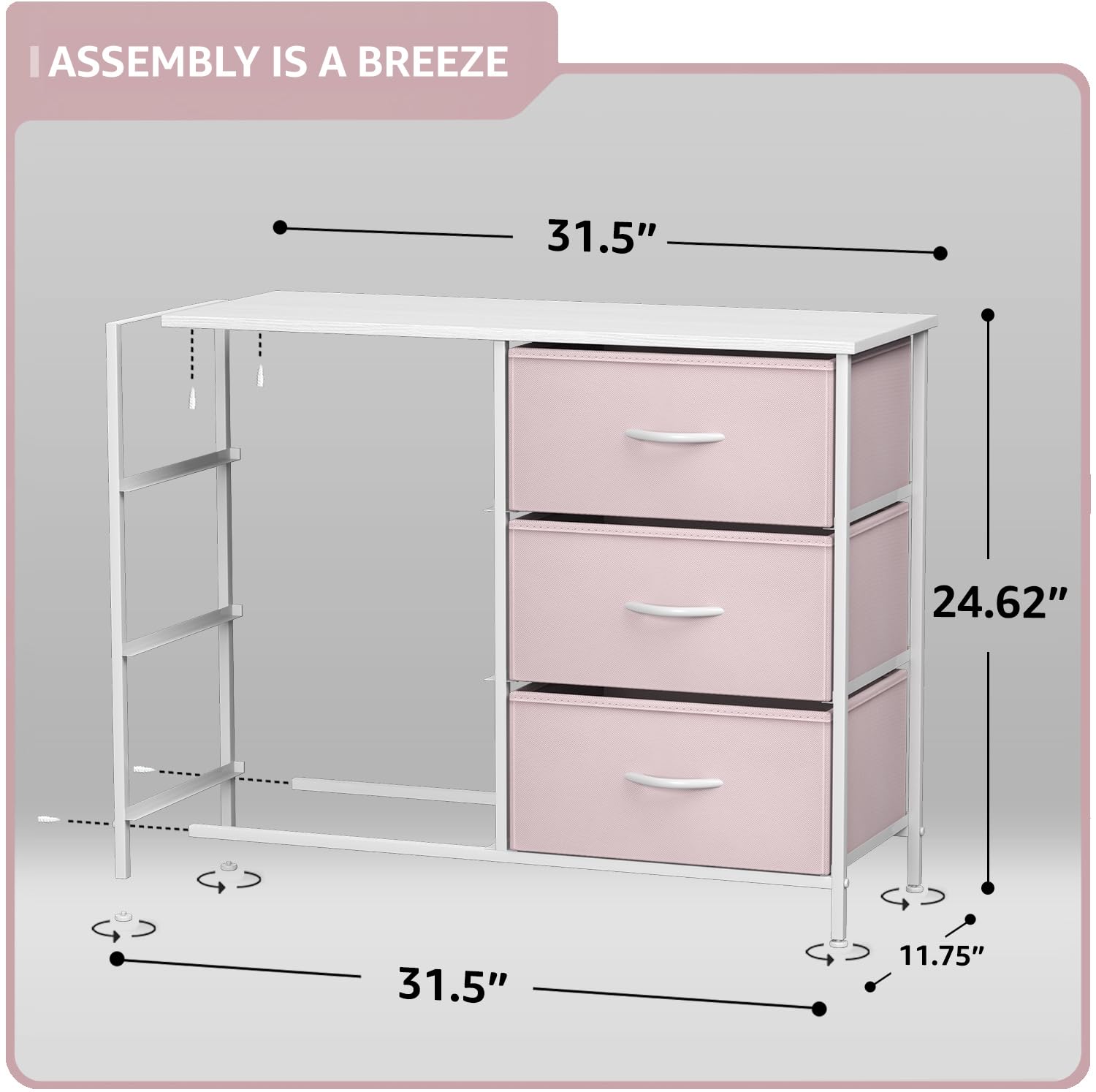 Sorbus 6-Drawer Dresser Storage Tower - Steel Frame & Wood Top Organizer with Easy Pull Fabric Bins for Bedroom, Hallway, Closet & Office - Pastel Pink (Perfect for Small Space Organization & Home Decor)