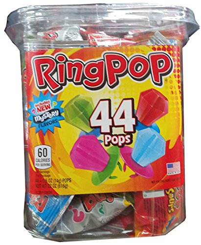 Ring Pop Candy Jar - Assorted Fruit Flavors (44 Count) - Perfect for Birthday Parties, Halloween Treats & Office Snacks