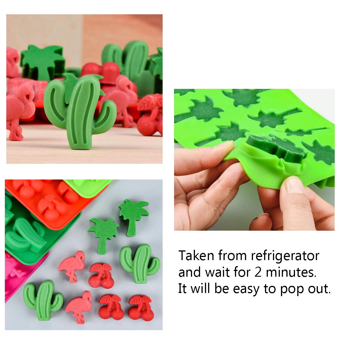 Premium Silicone Candy Molds & Ice Cube Trays Set - Cactus, Flamingo, Coconut Tree & Pineapple Shapes for Chocolate, Jelly, Soap Making - Includes 2 Droppers (4-Pack, Multicolor) - Perfect for DIY Desserts, Party Favors & Home Crafts