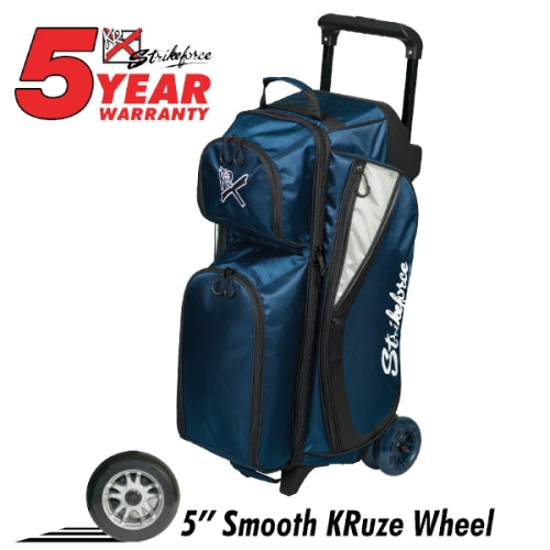 KR Strikeforce Drive Triple Roller Navy 3 Bowling Ball Roller Bag - Heavy Duty Bowling Bag with Wheels for Professional & League Bowlers - Perfect for Tournaments, Practice & Travel