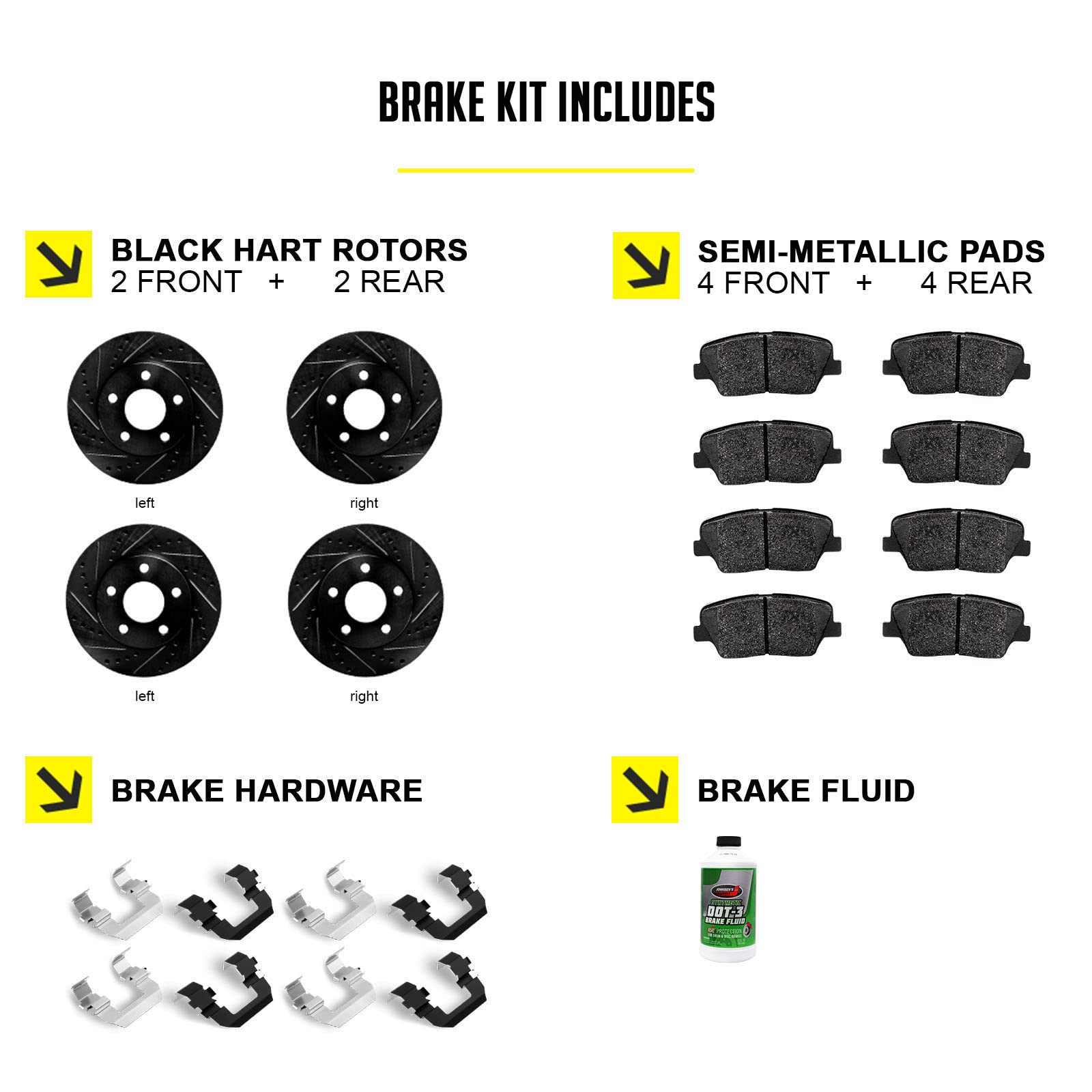 Hart Brakes Front & Rear Brake Pads and Rotors Kit - Semi-Metallic Brake System with Hardware (BHCC.11009.43) | Perfect for Car, Truck & SUV Brake Replacement & Maintenance