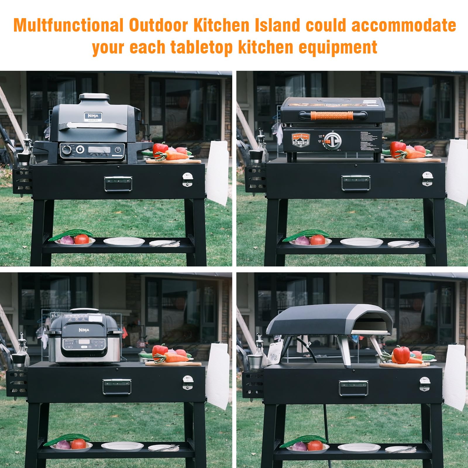 Portable Outdoor Grill Table Cart for Ninja Woodfire OG701 Series | Folding Camping Grill Stand for Blackstone 17