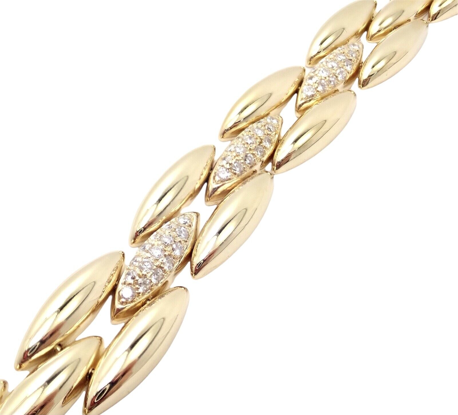 Authentic Cartier 18K Yellow Gold Diamond Three-Row Gentiane Rice Link Necklace for Women - Luxury Jewelry Gift for Anniversary, Birthday & Special Occasions