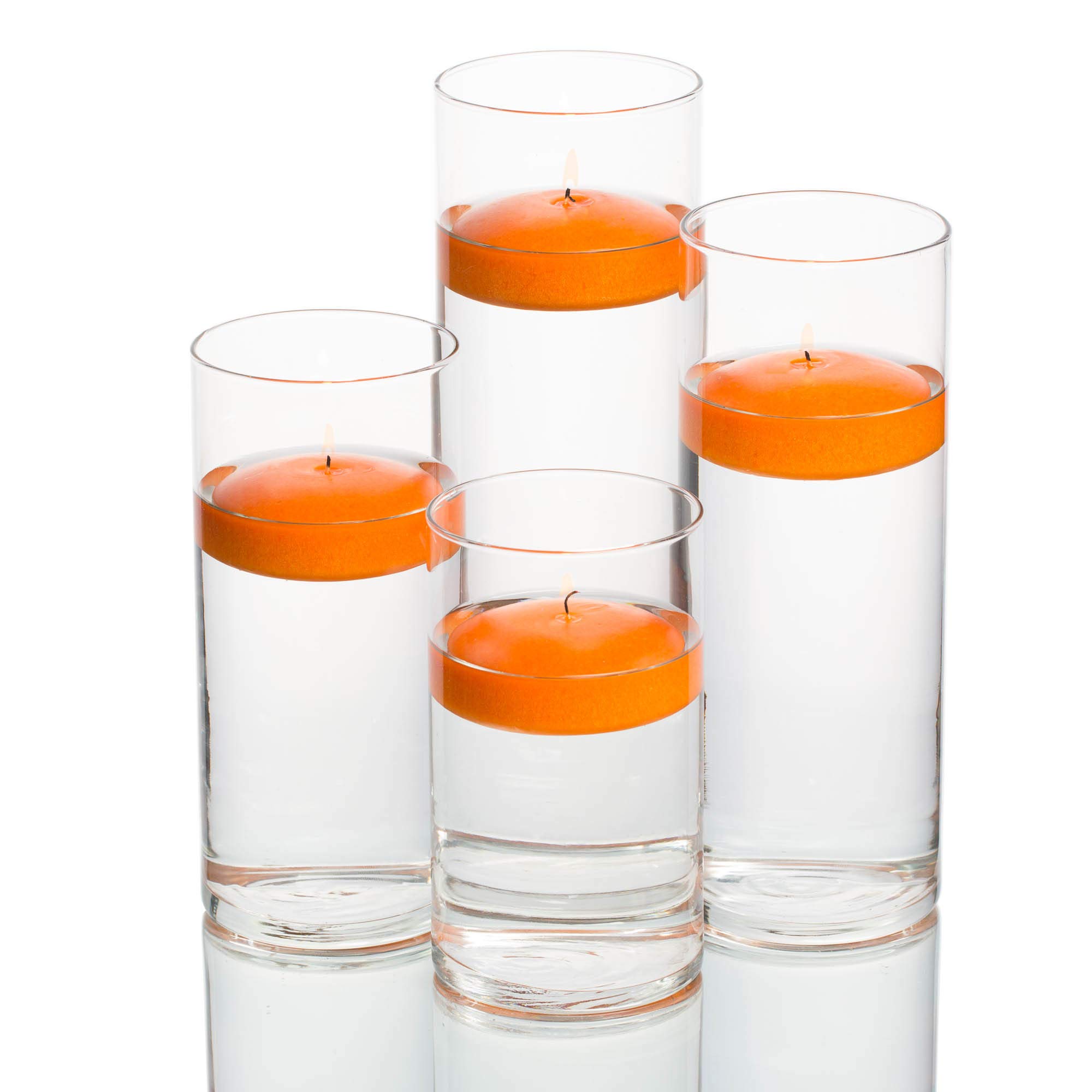 Richland Set of 48 Eastland® Glass Cylinder Vases with 48 Orange Floating Candles (3 Inch) - Perfect for Weddings, Centerpieces, and Home Decor