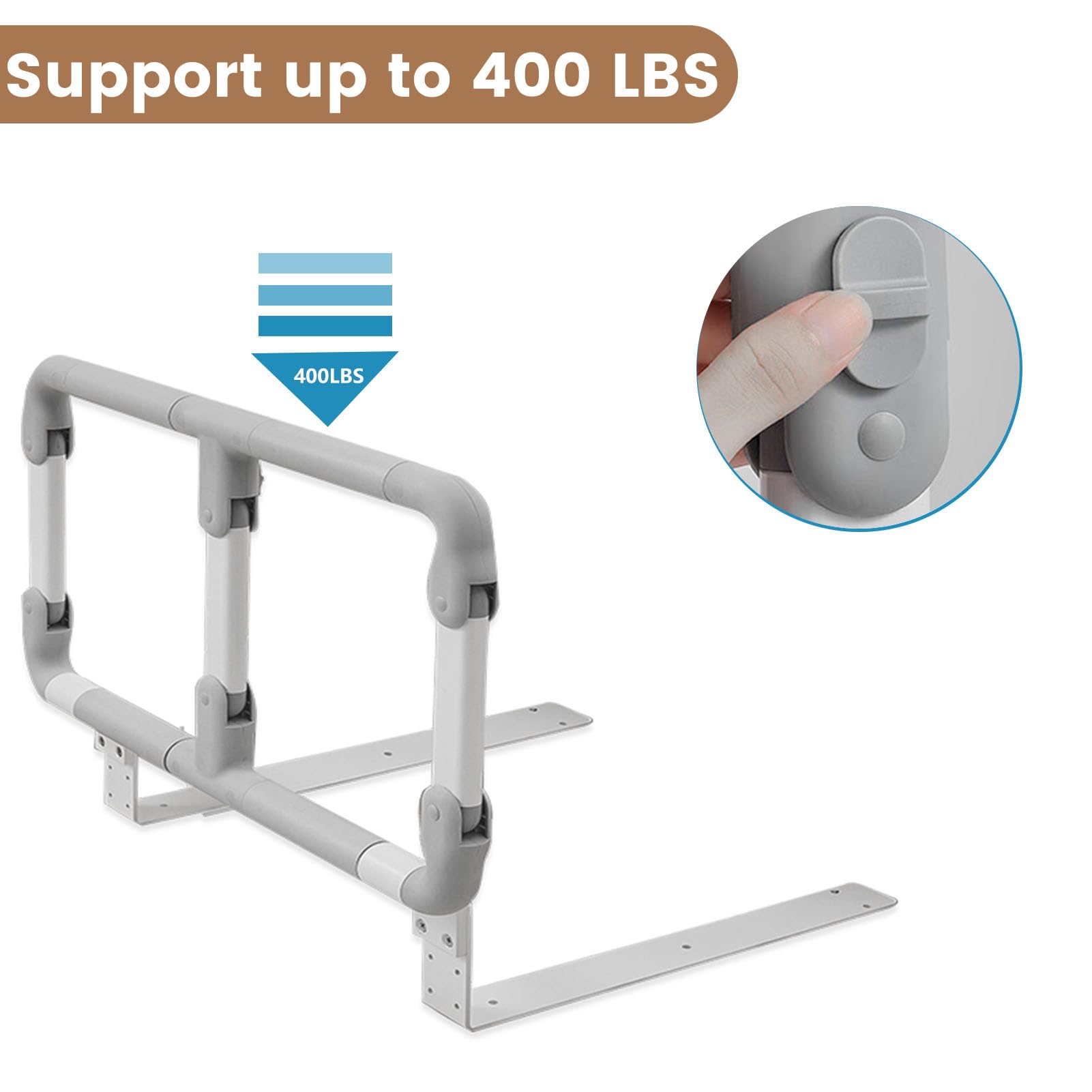 Adjustable Height Folding Bed Rails for Elderly & Seniors - Heavy Duty Safety Assist Bar to Prevent Falls - Ideal for Home Care, Hospitals & Assisted Living Facilities