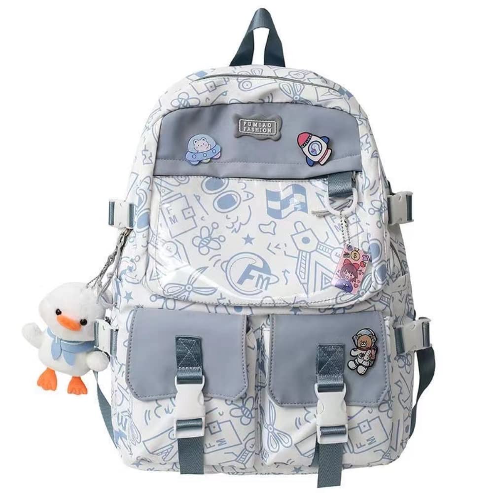 Cute Kawaii Graffiti Backpack for Girls - Lightweight School Bookbag, Casual Daypack for Travel & College (Blue) - Perfect for School, Work & Outdoor Adventures