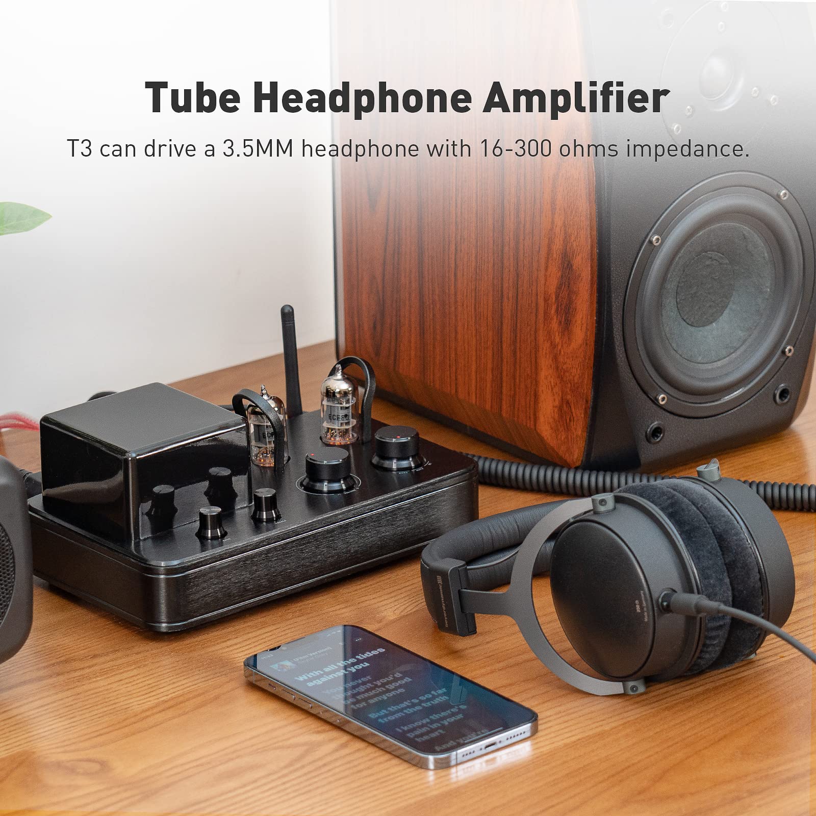 2.1 Channel Bluetooth 5.0 Stereo Receiver Amplifier with Hi-Fi Tube Headphone Amp - Wireless Audio System for Home Theater, Passive Speakers & Headphones - USB/Aux Input for Vinyl, TV, PC & Gaming Setup