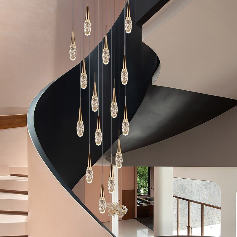 Crystal Cones Staircase Chandelier - Elegant Modern Lighting Fixture for Stairwell, Foyer & Dining Room Decor