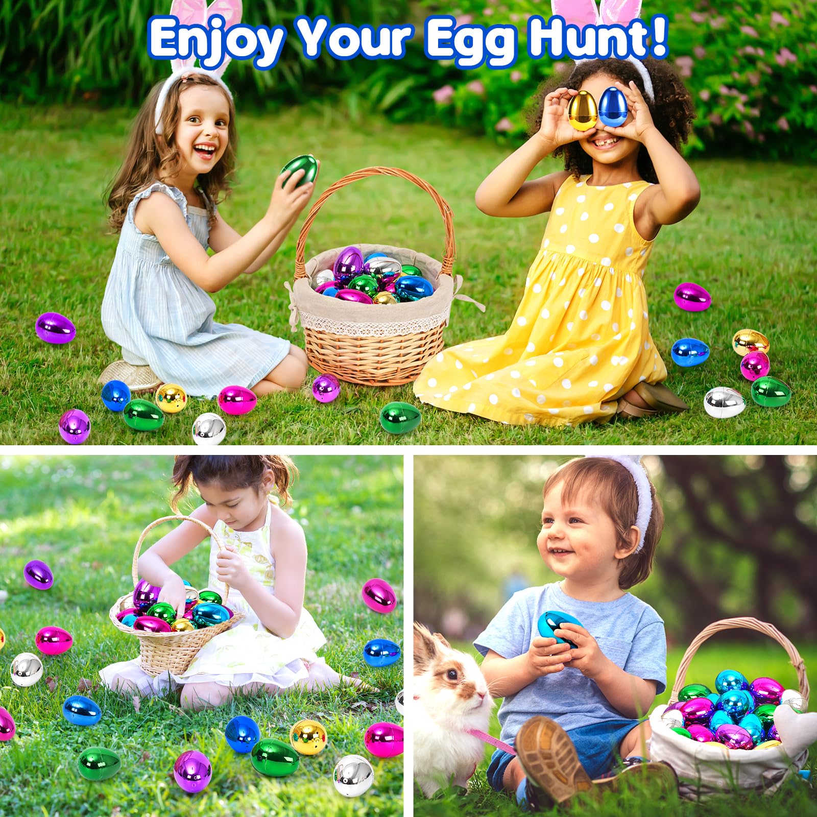 48 PCS Plastic Easter Eggs for Kids - 2.36 Inch Fillable Metallic Gold Easter Basket Stuffers for Toddlers, Boys, Girls & Teens | Perfect for Easter Egg Hunts, Party Favors & Spring Decorations
