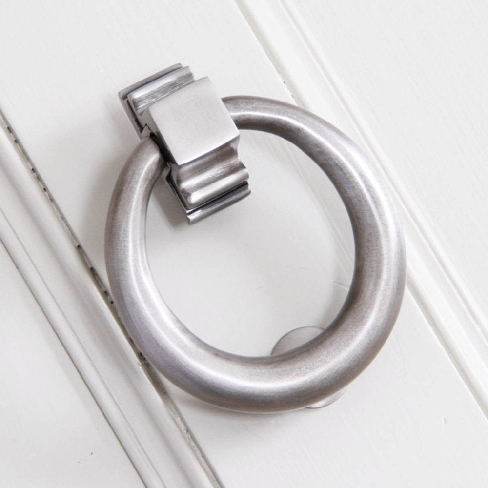Vintage Nickel Hoop Door Knocker - Classic & Elegant Front Entry Door Decor for Home, Office & Garden Gate - Perfect for Traditional & Rustic Style Houses