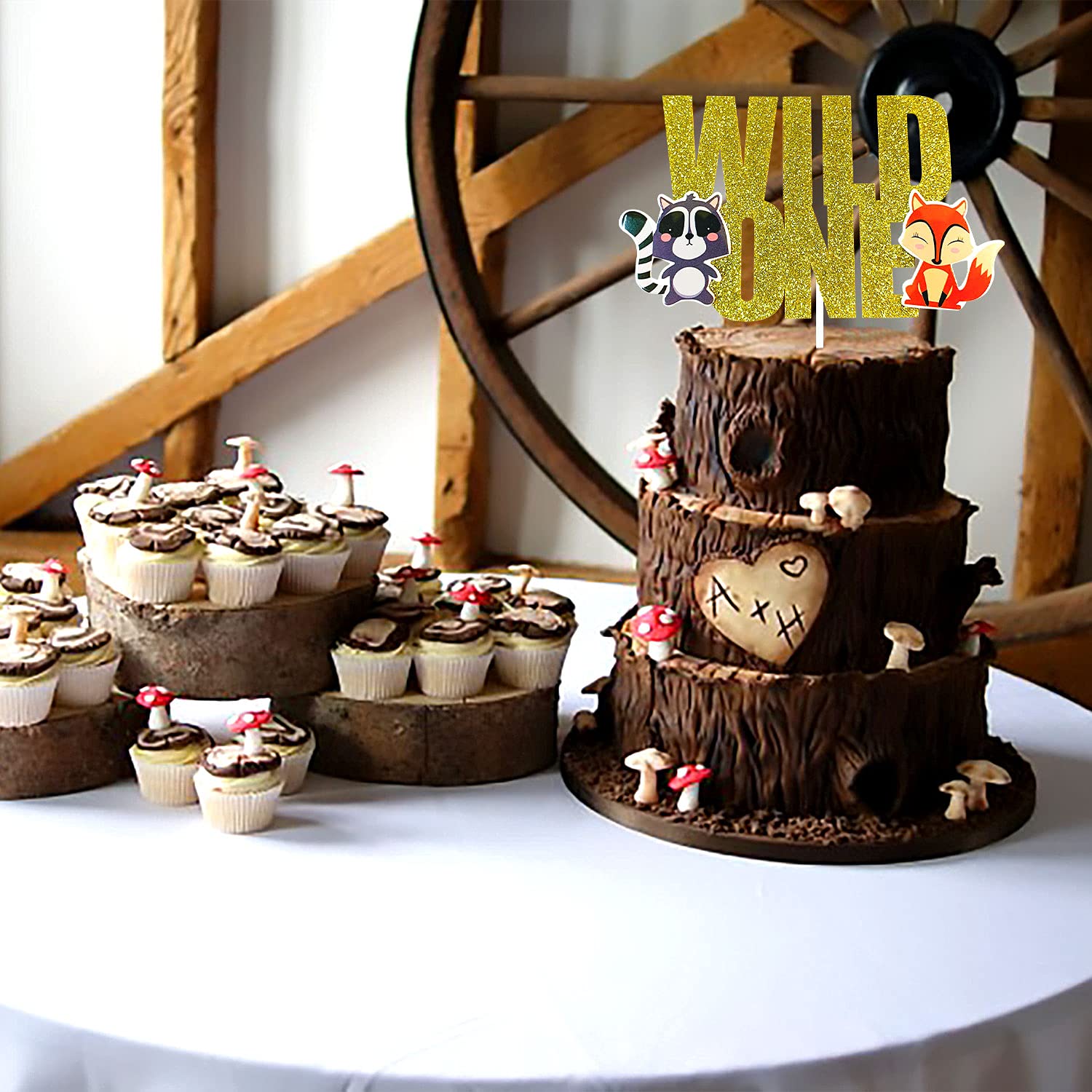 LaVenty Glitter Woodland Animals Cake Topper Set - Fox, Deer & Hedgehog - Wild One First Birthday Party Decorations - Perfect for Baby Shower, Gender Reveal & Forest Theme Cakes