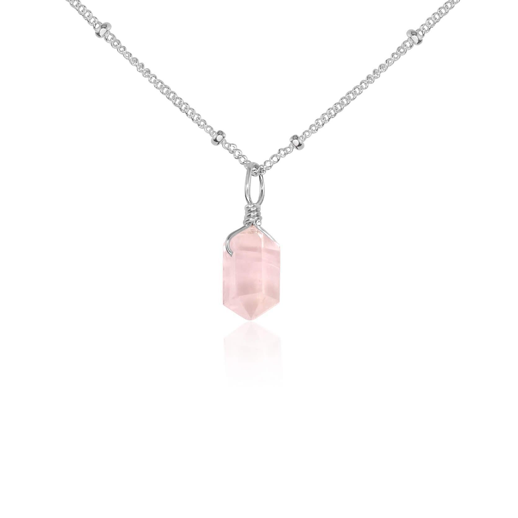 Rose Quartz Mini Double Terminated Crystal Point Pendant Necklace - Healing Crystal Jewelry for Women, Spiritual Gift & Chakra Balancing | Perfect for Meditation, Energy Work & Everyday Wear
