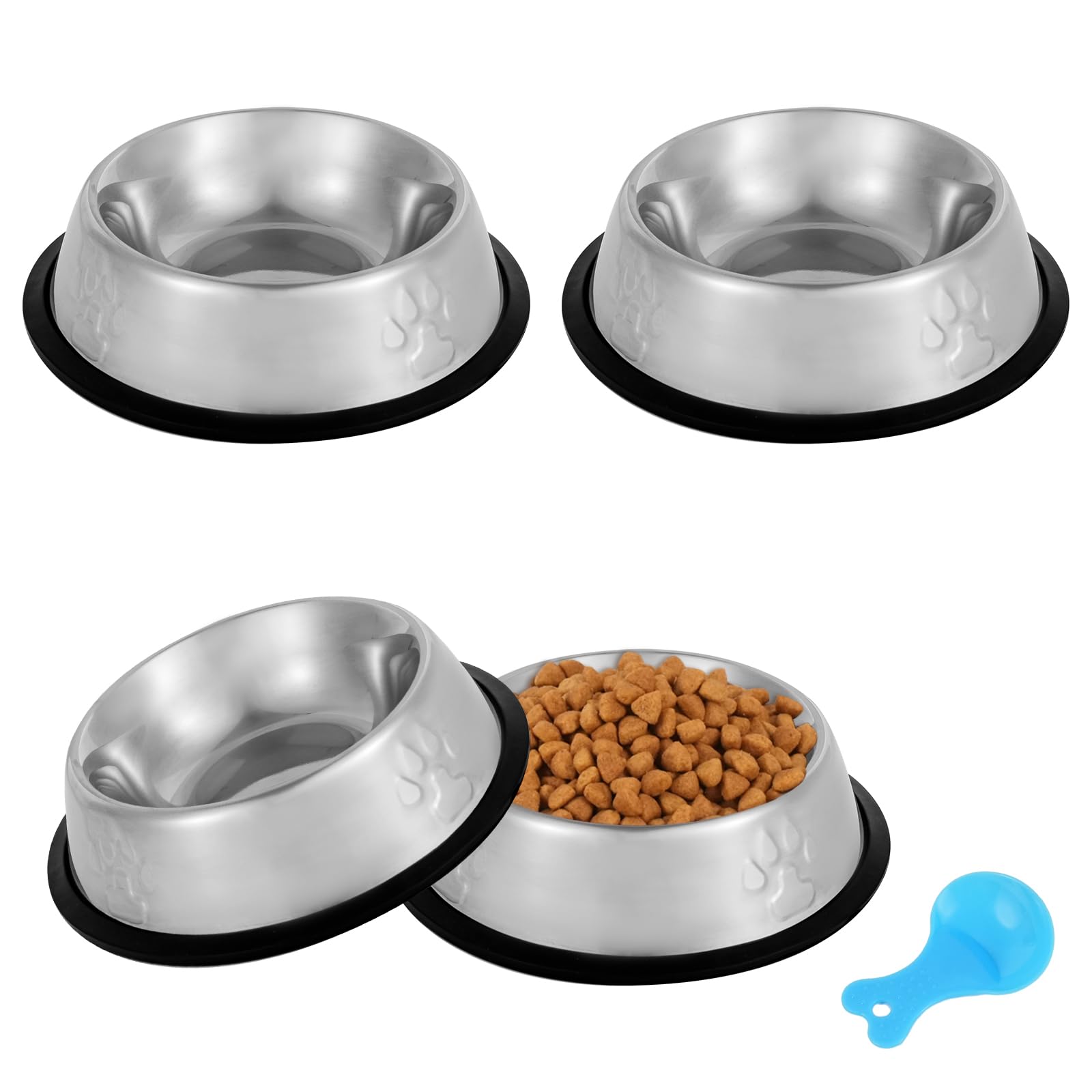 Premium Stainless Steel Cat & Dog Bowls Set of 4 - Non-Slip Rubber Base Pet Food and Water Dishes for Indoor Cats & Small Dogs - Perfect for Mealtime, Travel & Vet Visits