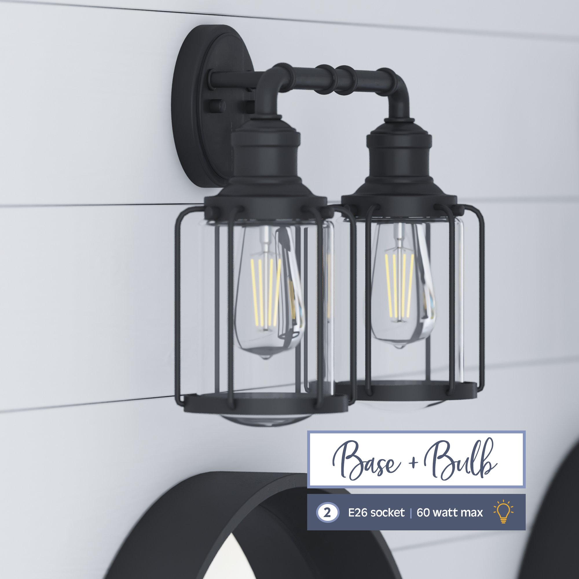 Lincoln Woods 2-Light Vanity Light Fixture in Matte Black - Perfect for Bathroom, Bedroom, and Dressing Room Lighting