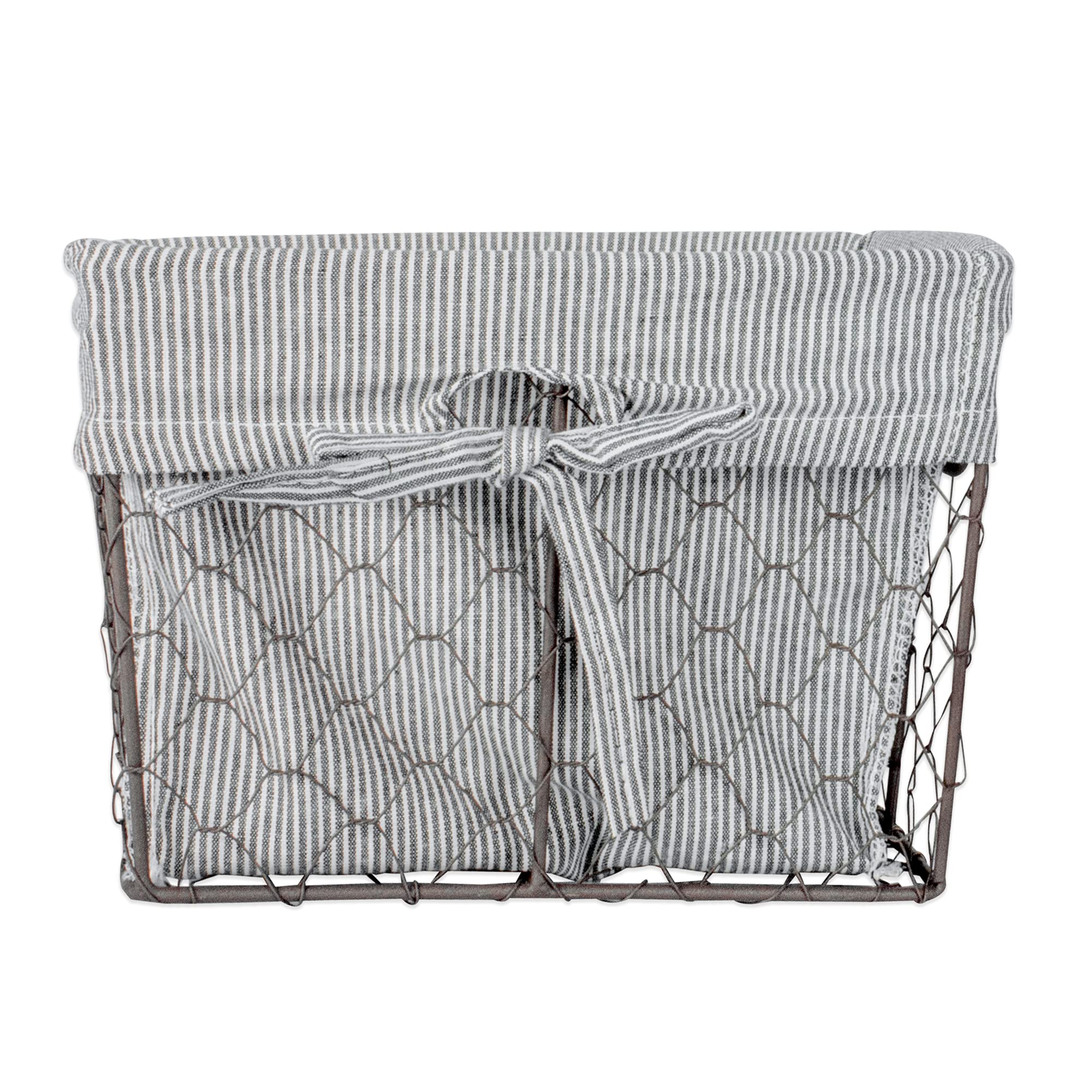 DII Farmhouse Chicken Wire Storage Baskets with Liner - Small Rustic Black & White Ticking Stripe - 9x7x6 Inches - 3 Piece Set for Home Organization, Kitchen, Bathroom & Office Decor