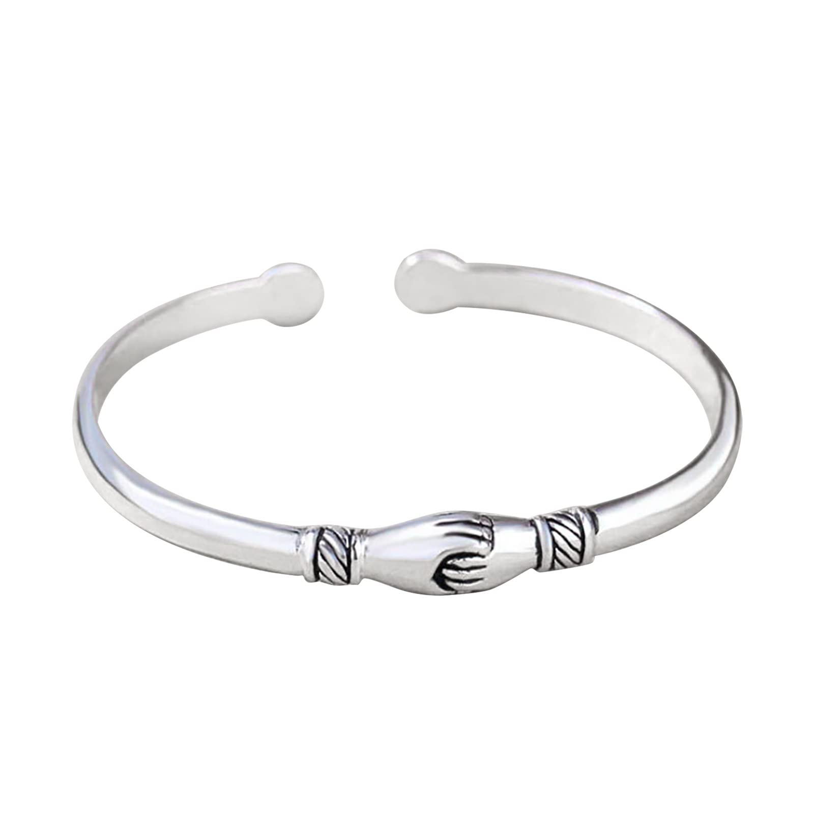 Friendship Personality Bangle - Sterling Silver Handshaking Opening Bracelet with Matching Earrings Set (Multicolor, One Size) - Perfect Gift for Best Friends, Anniversaries & Special Occasions