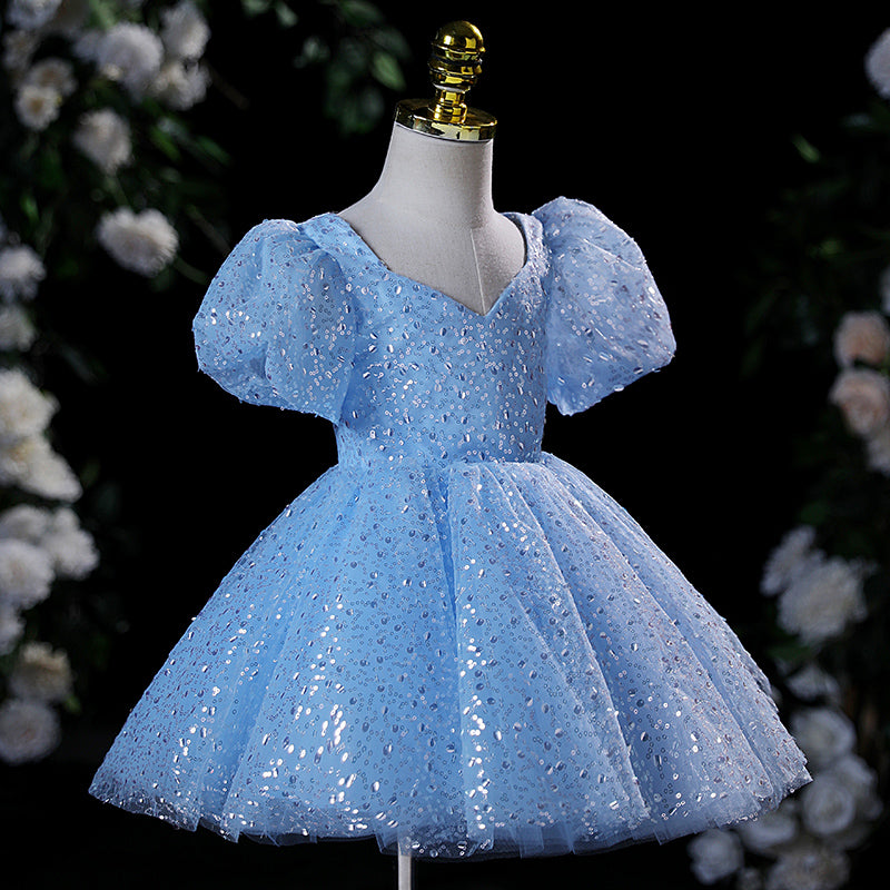 **Toddler Ball Gown Dress for Baby Girls - Puff Sleeve Sequin Princess Dress for Formal Occasions, Birthday Parties & Photo Shoots**