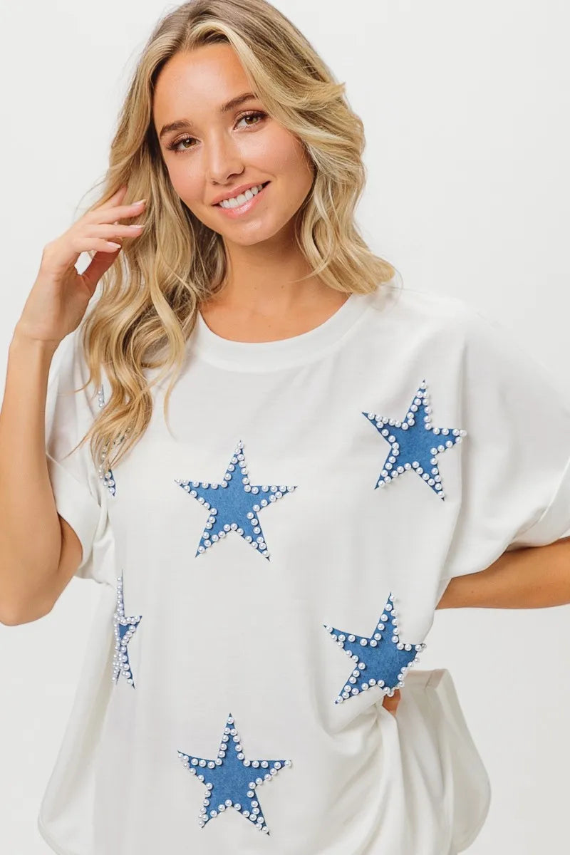 BiBi Patriotic Fourth of July Terry Cotton T-Shirt - Comfortable American Flag Design for Independence Day Celebrations & Summer Outfits