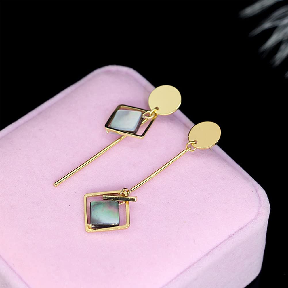 Geometric Asymmetric Triangle Long Bar Chain Tassel Dangle Earrings for Women - Pearl Shell Round Disc Fringe Drop Earrings Fashion Jewelry - Perfect for Parties, Weddings & Everyday Wear