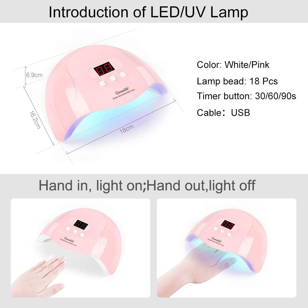 Greenlife 54W UV LED Nail Gel Dryer Lamp - Professional Salon Quality Manicure & Pedicure Light for Fast Curing - Perfect for Home Nail Art, Gel Polish, Acrylic Nails and DIY Beauty Care