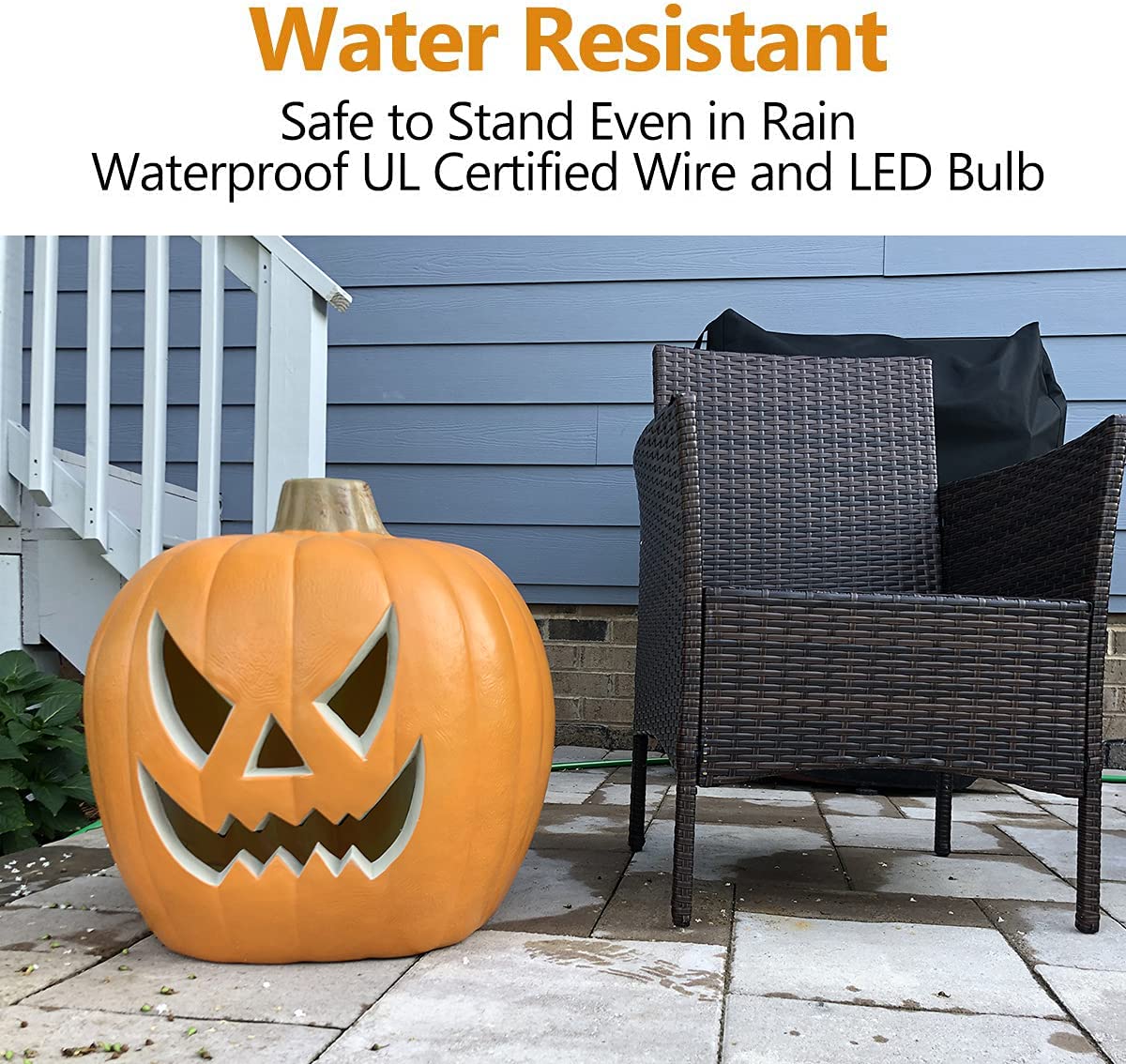 Large 21in Halloween Pumpkin Lantern with LED Light - Jack O'Lantern Decor for Indoor & Outdoor - Spooky Party, Porch, Yard, and Home Decoration