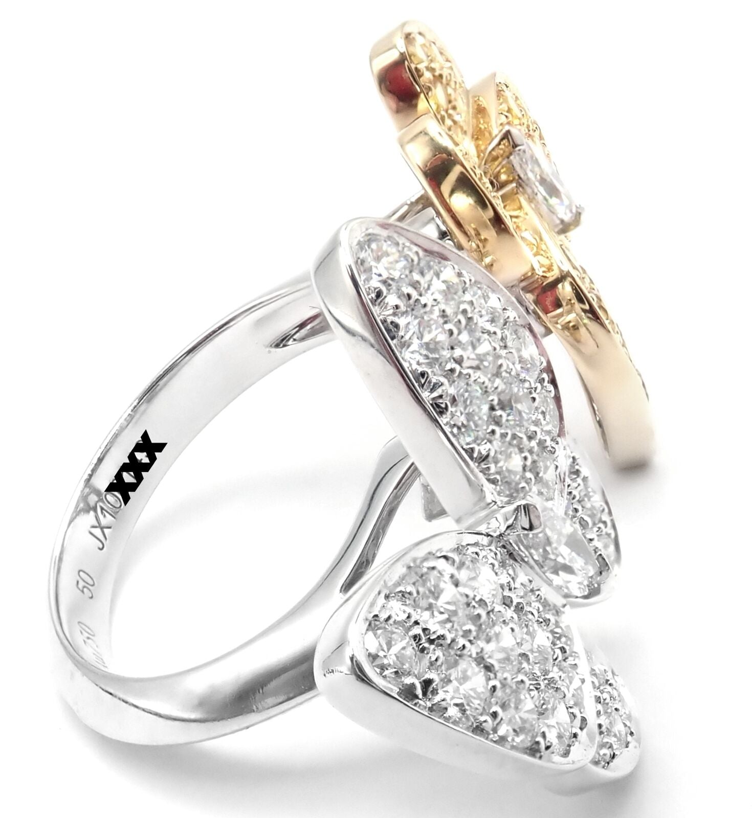 Van Cleef & Arpels 18k Gold Diamond Sapphire Two Butterfly Between Finger Ring - Luxury Stackable Ring for Women, Elegant Jewelry Gift for Anniversary & Special Occasions