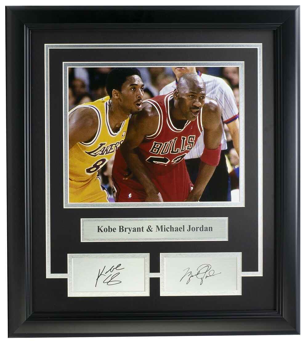 Kobe Bryant & Michael Jordan Framed 8x10 Photo with Laser Engraved Signatures - NBA Legends Memorabilia for Home, Office & Sports Fan Gifts