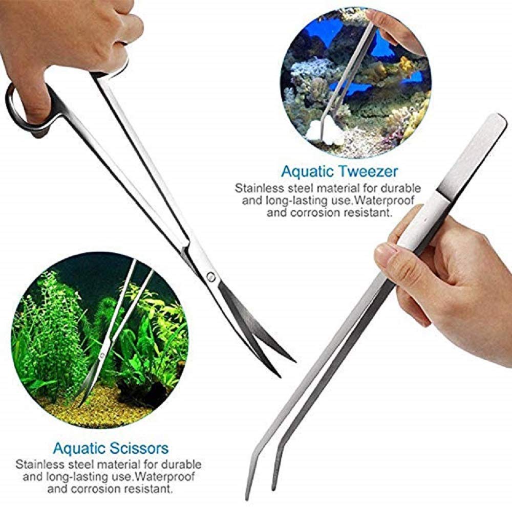 **Signstek 5-in-1 Stainless Steel Aquarium Tool Set – Long Tweezers, Scissors & Spatula for Fish Tank Cleaning, Aquatic Plants, Reptiles & Invertebrates | Perfect for Aquascaping, Terrariums & Pet Care**