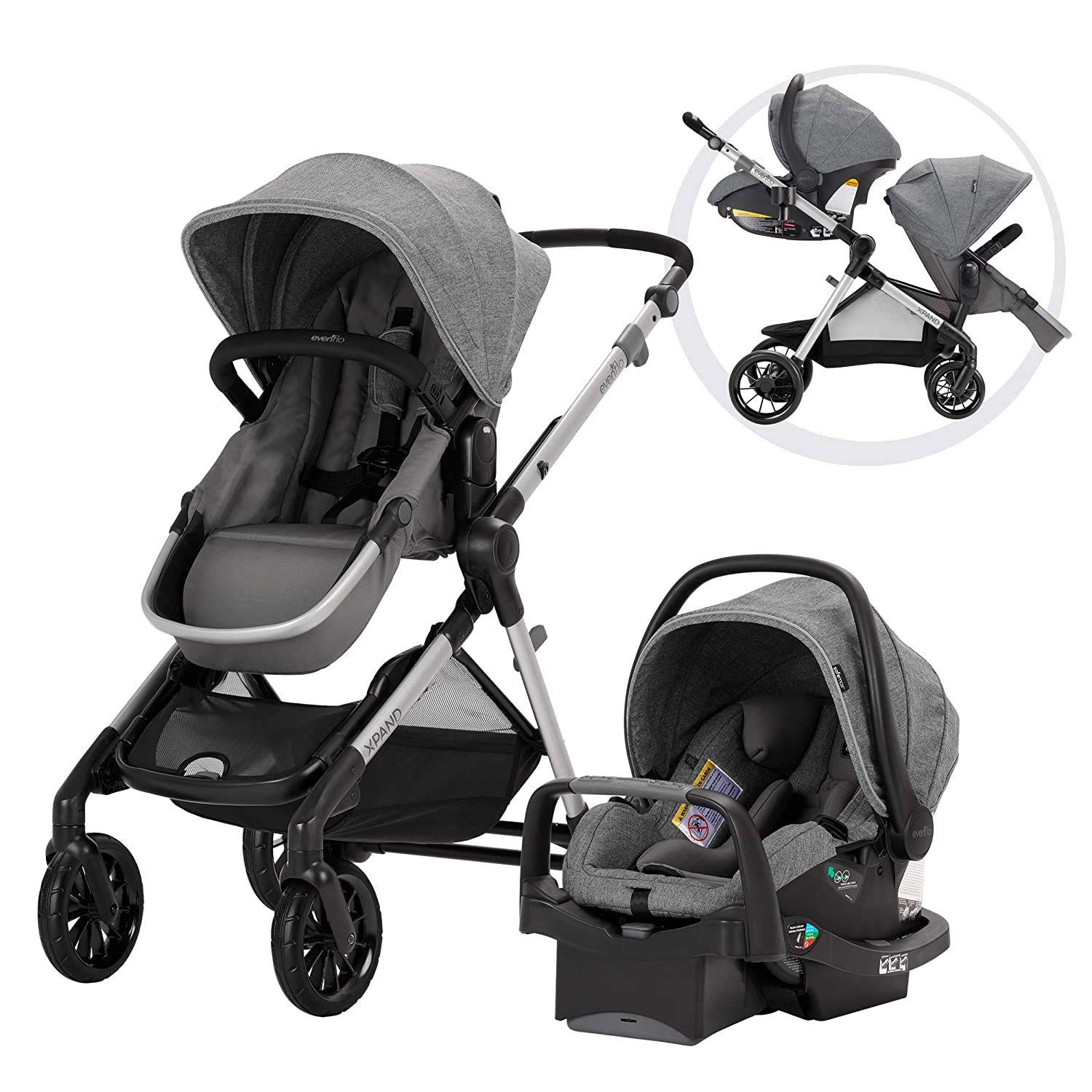 Evenflo Pivot Xpand Modular Travel System with SafeMax Infant Car Seat - Lightweight Stroller & Convertible Car Seat for Newborns to Toddlers - Perfect for Air Travel, Shopping & Daily Outings