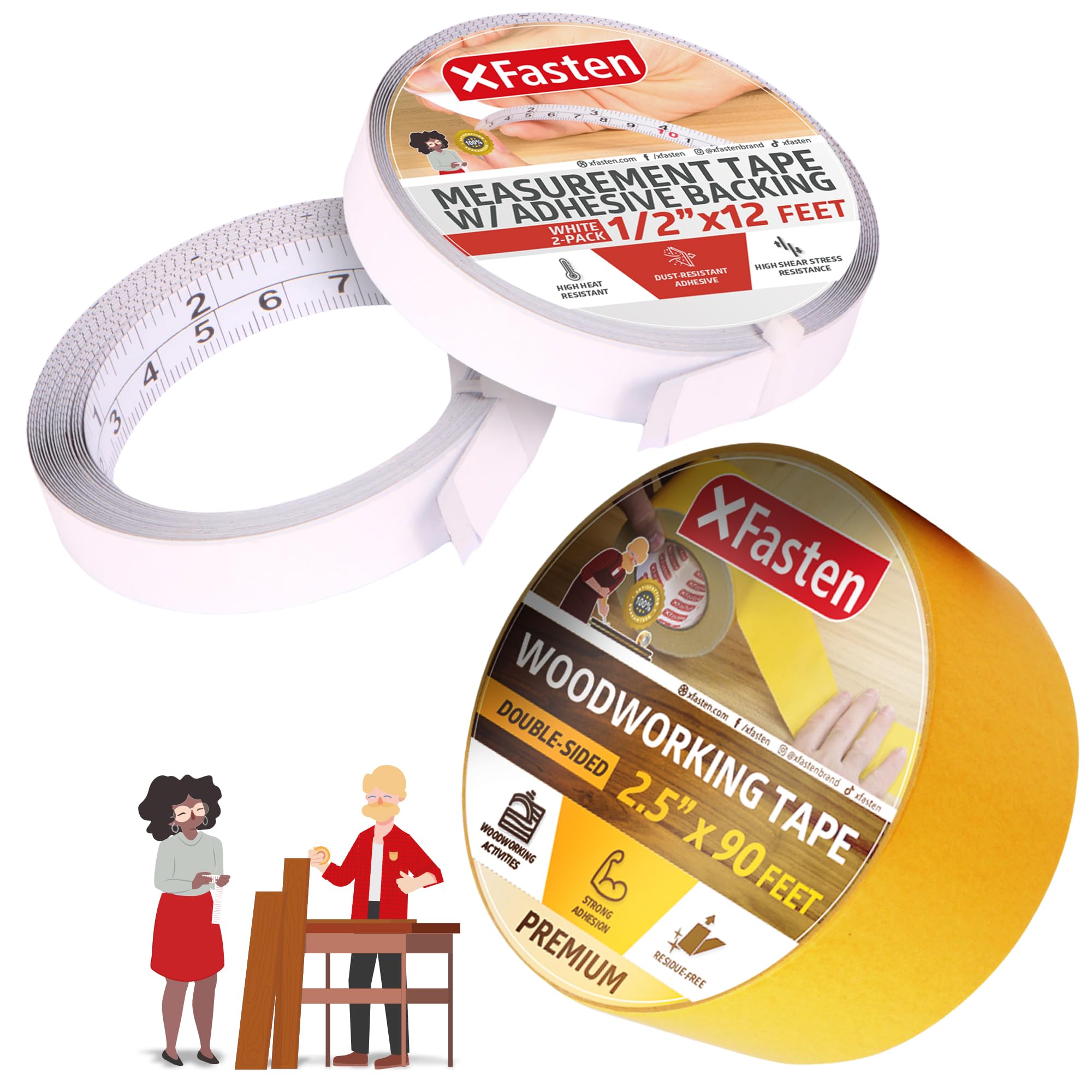 XFasten Double Sided Woodworking Tape with Yellow Backing - 2.5