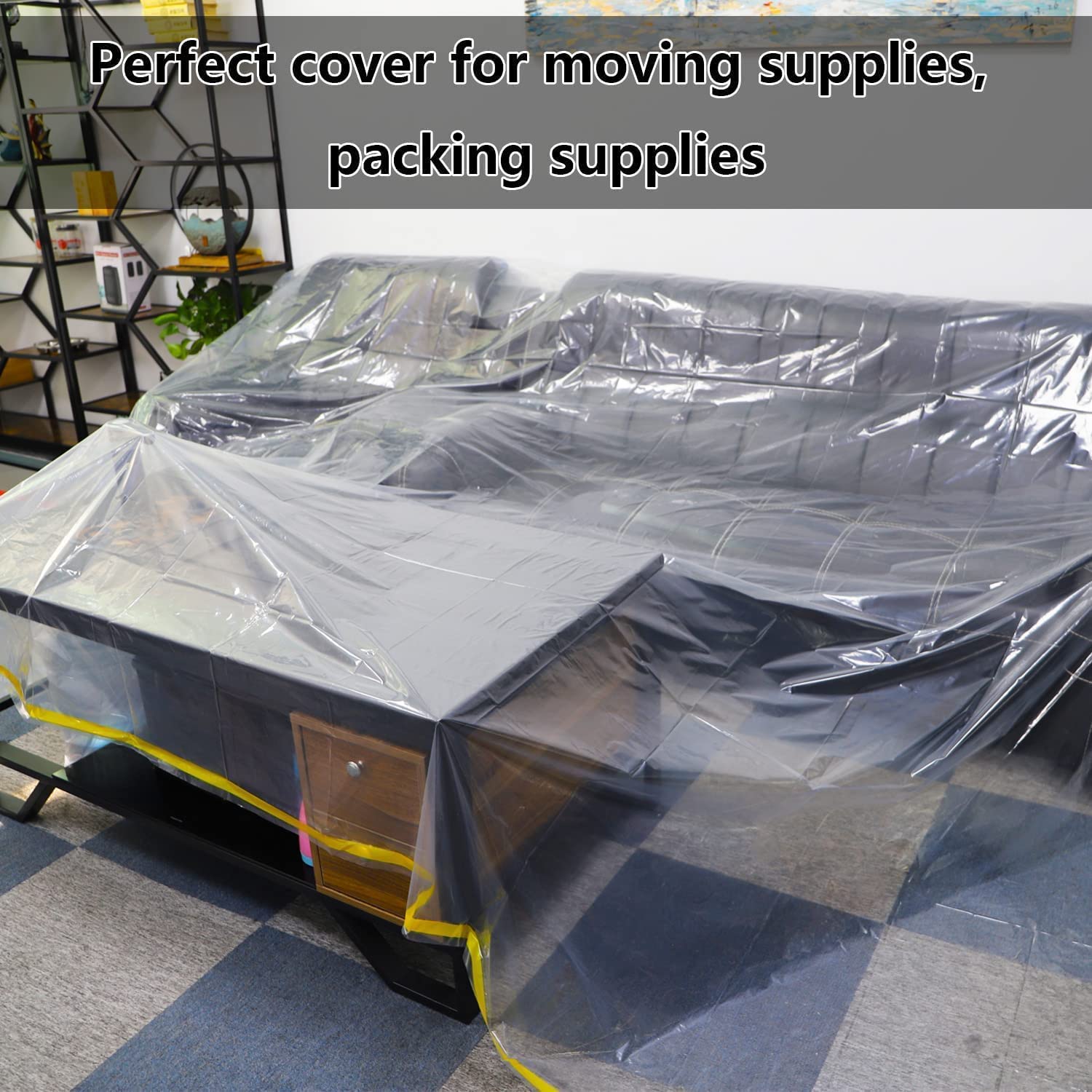 12ft Waterproof Plastic Sofa Cover for Sectional L-Shaped Couches - Clear Furniture Protector for Moving & Home Use - Extra Large 146
