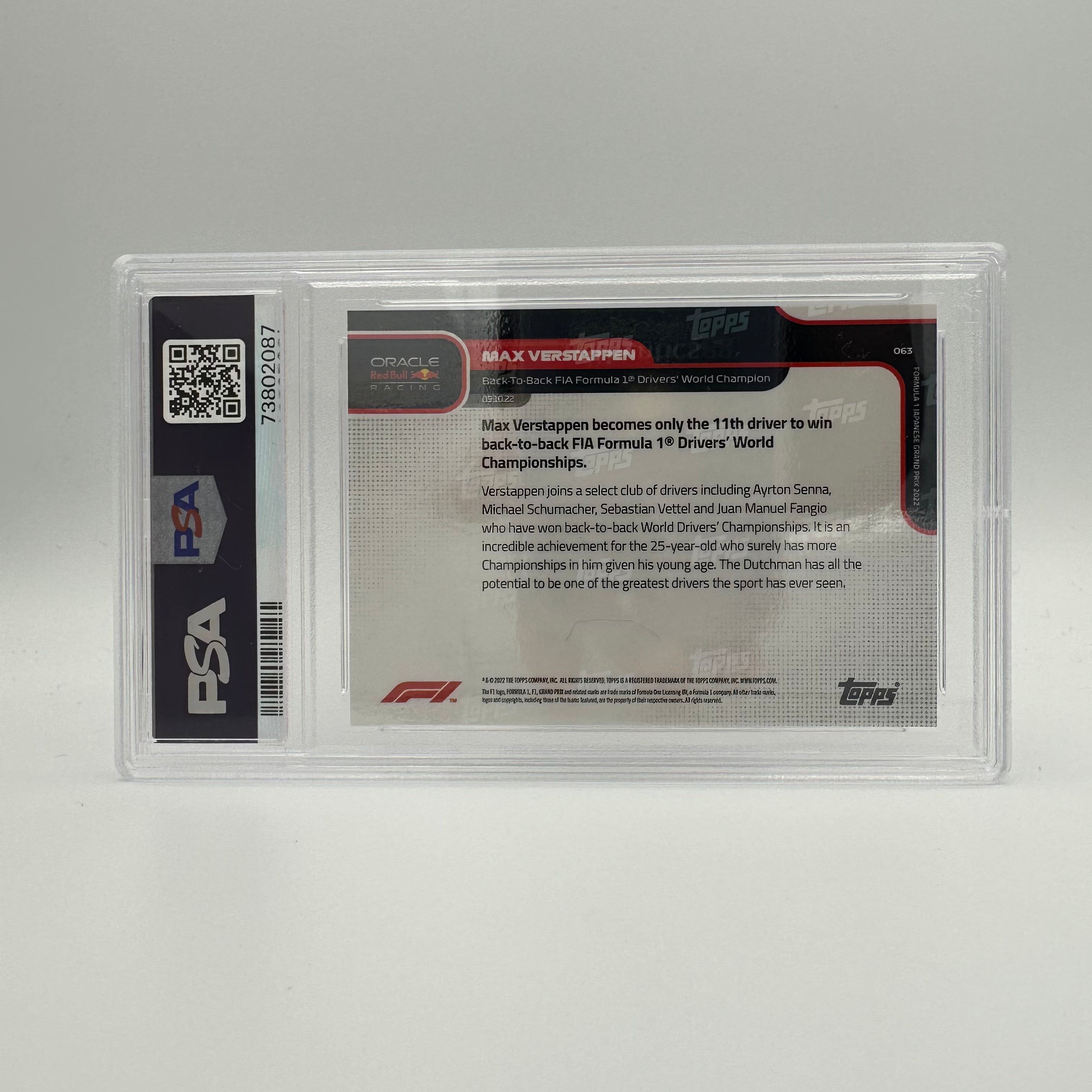PSA 9 Graded 71/99 MAX VERSTAPPEN #63 Red - Rare Collectible Trading Card for F1 Racing Fans & Sports Memorabilia Enthusiasts