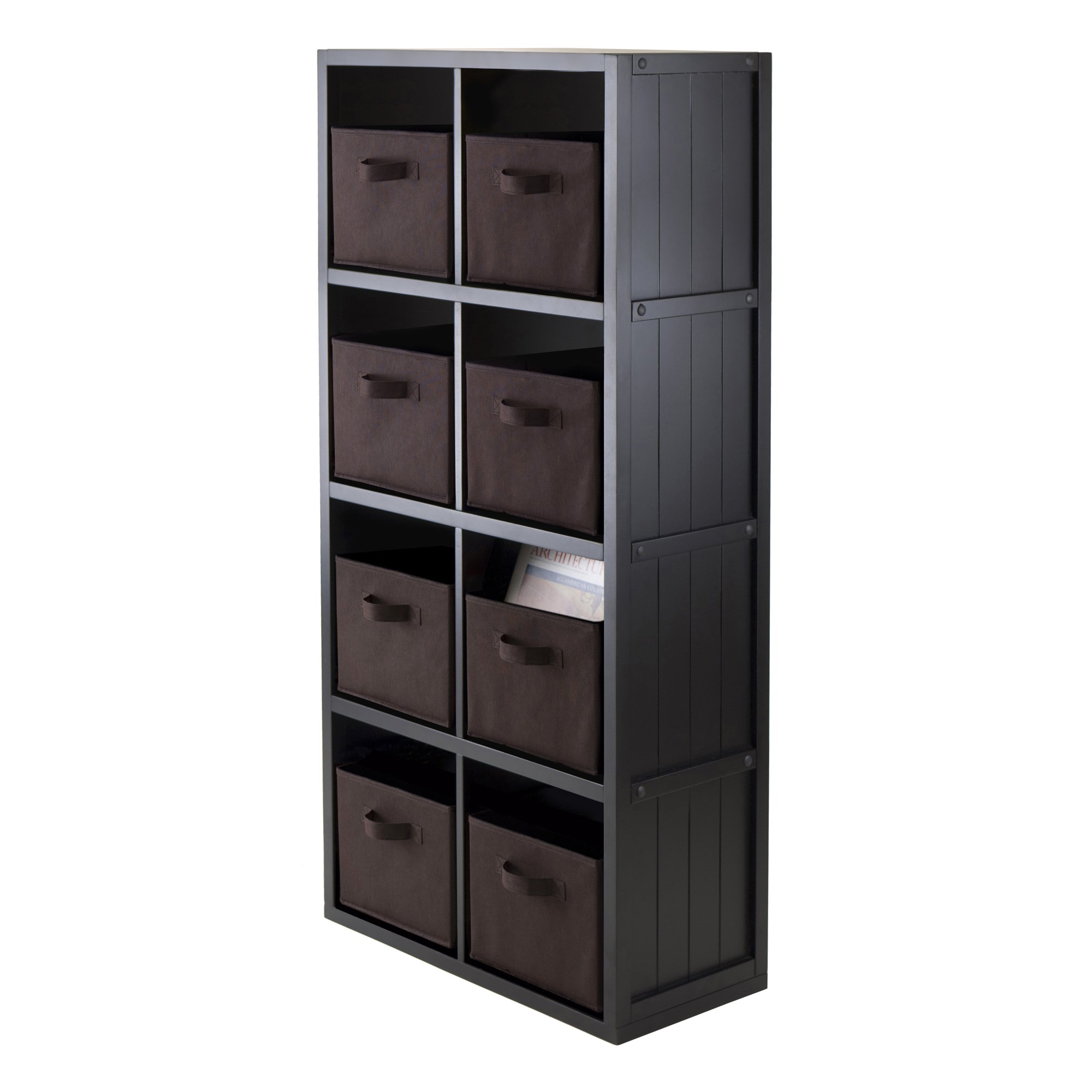 Winsome Timothy 9-Piece Storage Set - 4x2 Grid Shelf with 8 Fabric Baskets for Home Organization | Perfect for Bedroom, Bathroom & Closet Storage Solutions