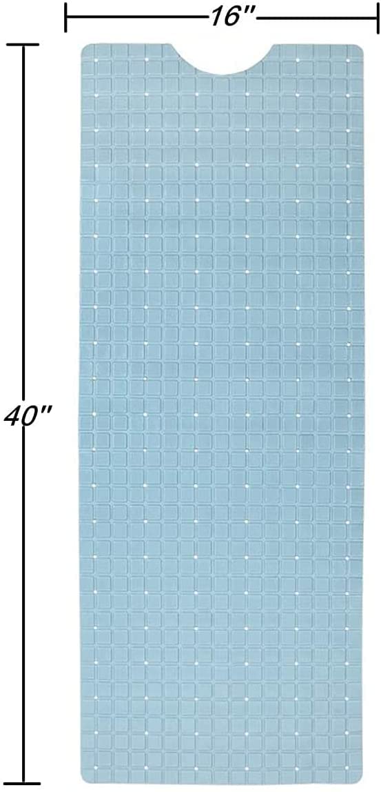 Non-Slip Square Bath Mat with Suction Cups & Drain Holes | Machine Washable Blue Shower Mat for Bathtub & Tub | Perfect for Bathroom Safety & Wet Floor Protection