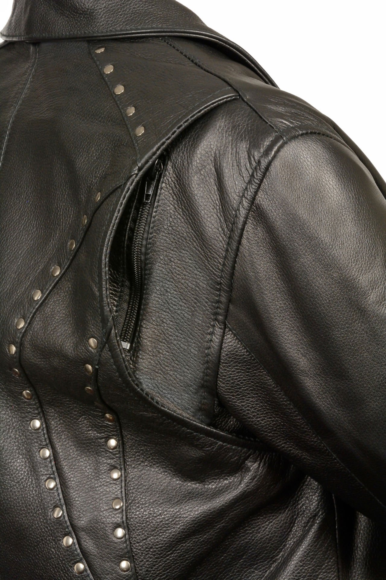 Milwaukee Women's Classic Motorcycle Leather Jacket with Rivet Detailing - Black, Size S | Stylish & Durable Riding Gear for Bikers & Outdoor Enthusiasts